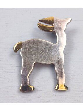 Silver & Gold-Tone Deer Buck Brooch Pendant By MJT 2" Reindeer Christmas